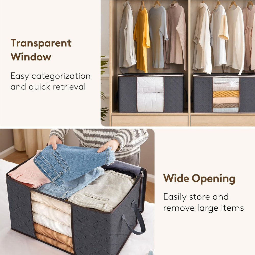 Lifewit 10 Pack 90L Clothes Storage Bins with Lids, Foldable Blanket Storage ...