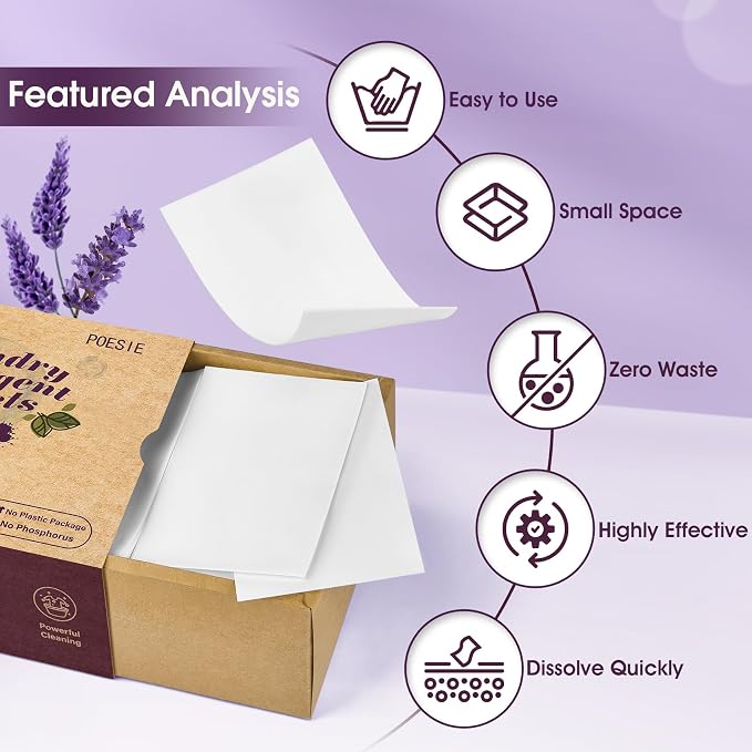 Poesie Laundry Detergent Sheets Lavender Scent 160 Count Soap Sheets - Image 3