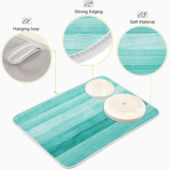 Teal Turquoise Green Wood Texture Dish Drying Mat 16x18 - Image 4