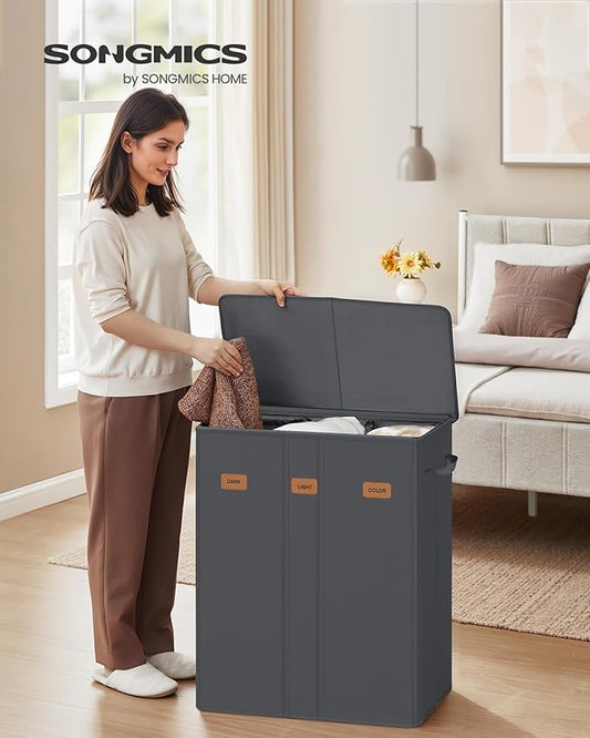 SONGMICS 42.2 Gallon Laundry Hamper, 3-Compartment Laundry Basket Sorter - Image 2