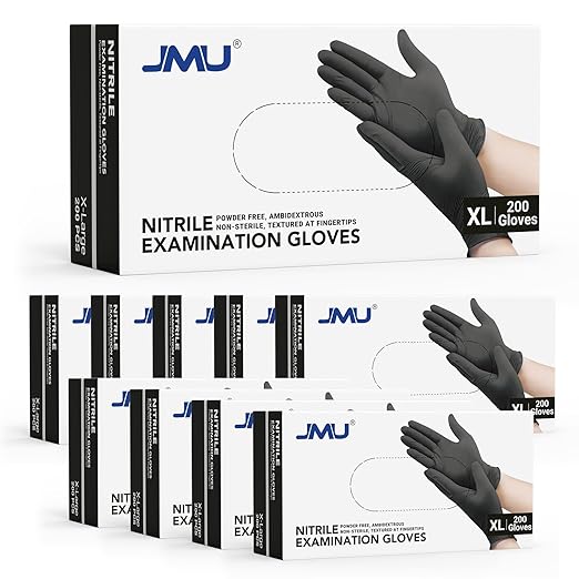 JMU Medical Nitrile Exam Gloves XL, 3.5Mil Disposable Black Nitrile Gloves by JMU