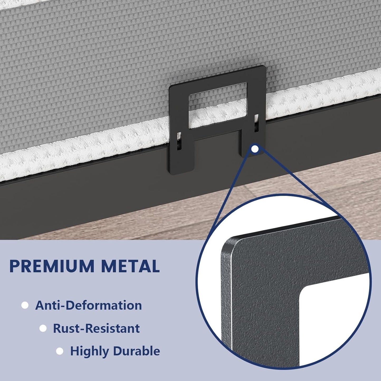 Non Slip Mattress Gaskets for Metal Bed Frame, Mattress Holder in Place Gripper, Adjustable Mattress Retainer Bar, Keep Mattress from Sliding Gripper, 4 PCS, Black