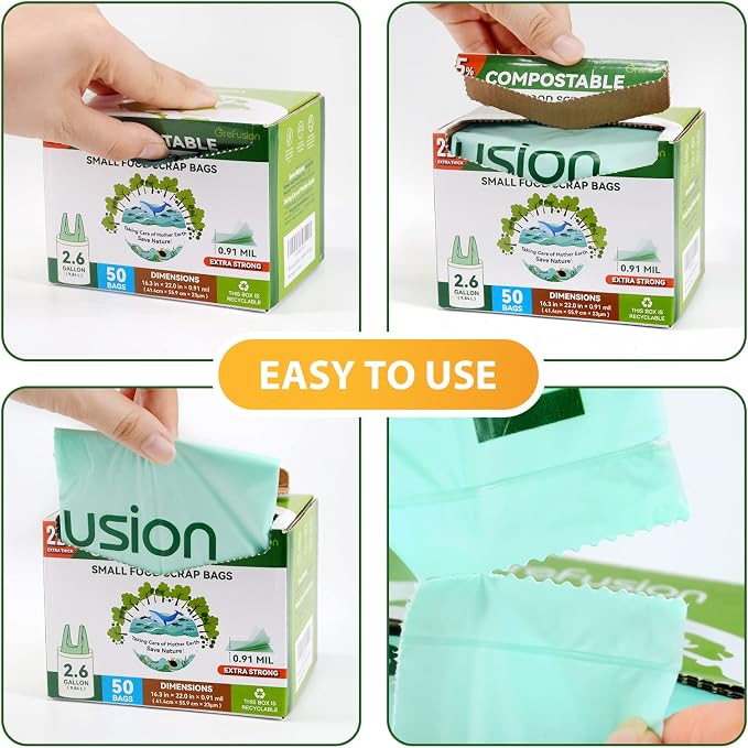 Compostable Trash Bags with handle-tie, Garbage Bags, 2.6 Gallon, Food Waste - Image 7