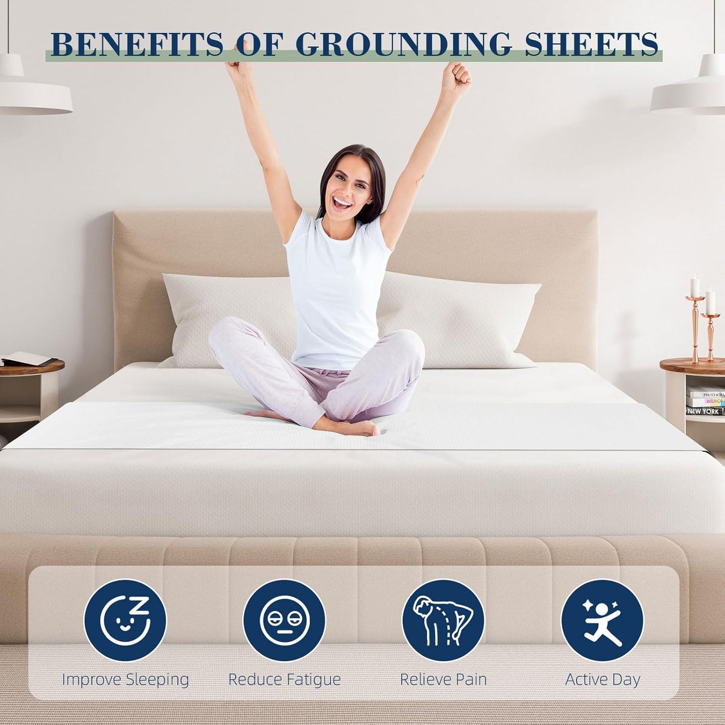 Grounding Sheet for All Mattress Sizes, with grounding Cord and Test Pen (Alabaster,105.3 * 23.3inch)