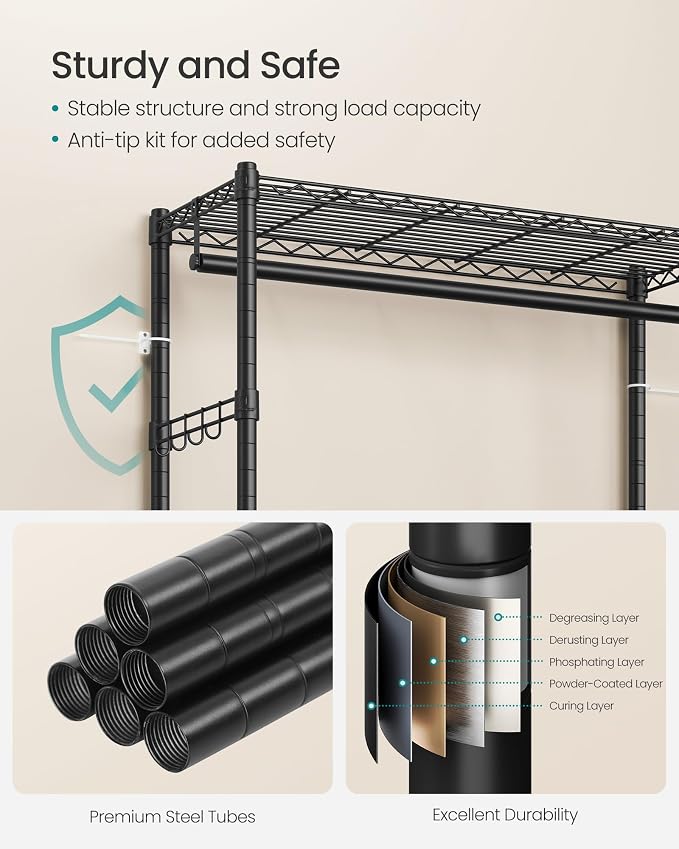 SONGMICS Heavy-Duty Rolling Clothes Rack, Garment Rack, Portable Closet - Image 5