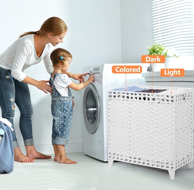 Laundry Hamper with 3 Removable Liner Bags; 132L Handwoven Rattan Laundry - Image 2