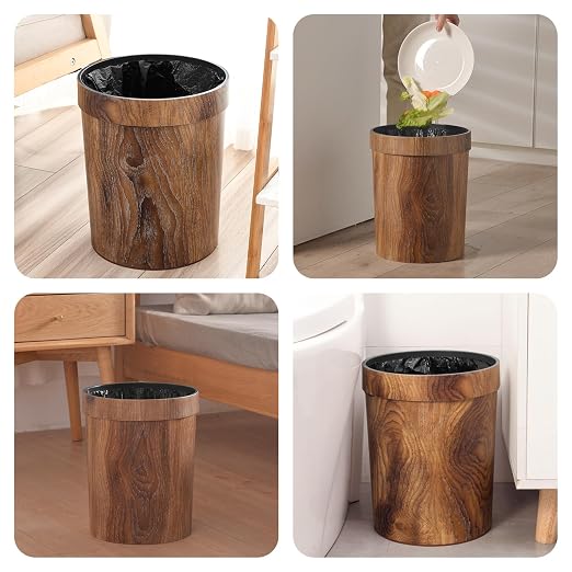 Wood Grain Plastic Trash Can Bedroom, Round 2-Pack, 3.4 Gal Farmhouse - Image 7