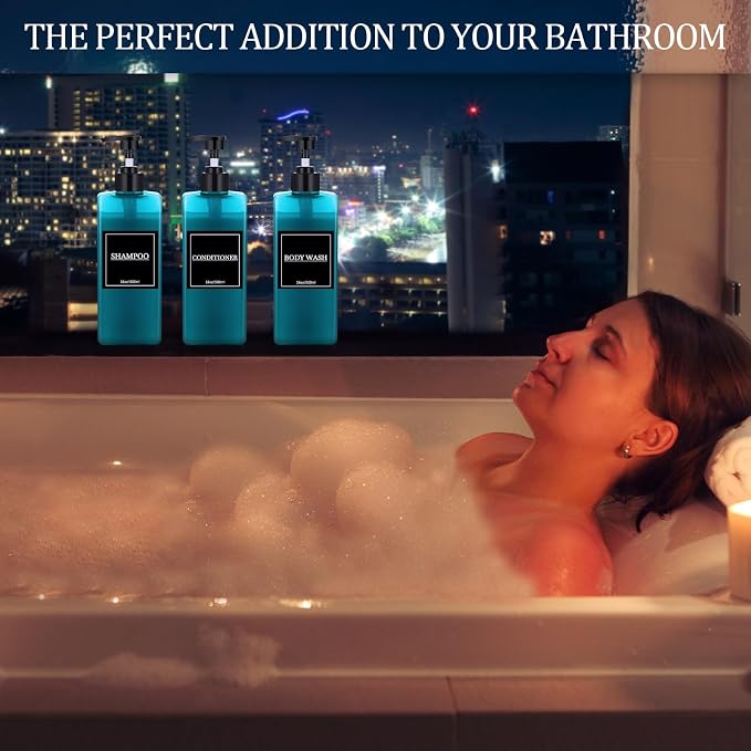 Tanlade 6 Pieces Shampoo and Conditioner Dispenser Bottles 16oz Modern Shower - Image 7
