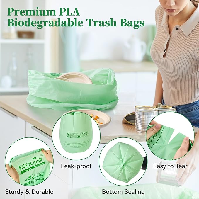 ECOLipak 13 Gallon Compostable Trash Garbage Bags, US BPI ASTM D6400 and OK - Image 6