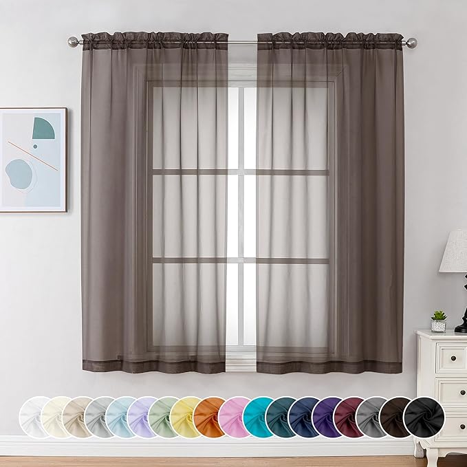 Chyhomenyc Chocolate Brown Sheer Curtains 54 Inch Long 2 Panels, Light by Chyhomenyc