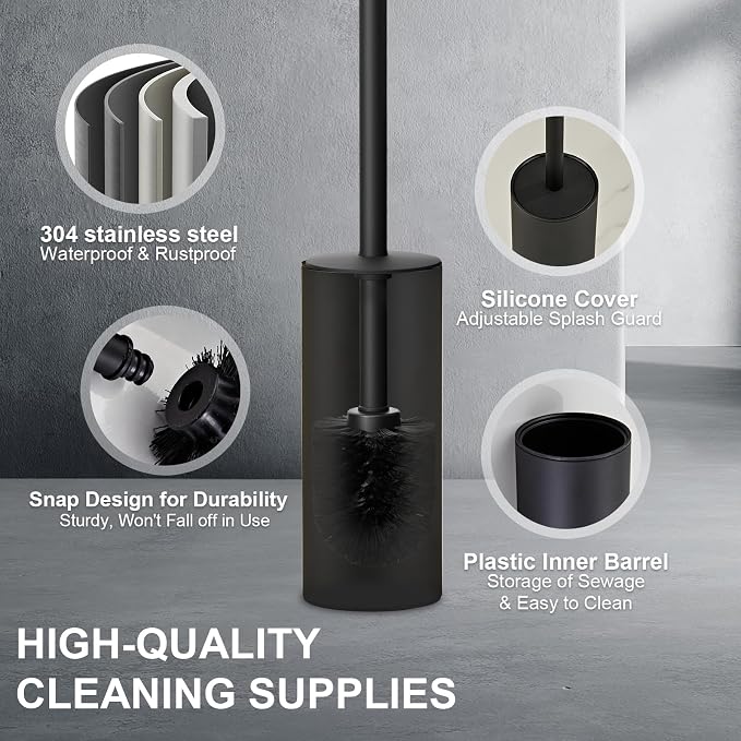 304 Stainless Steel Toilet Bowl Brush and Holder Set, Circular Floor Toilet - Image 3