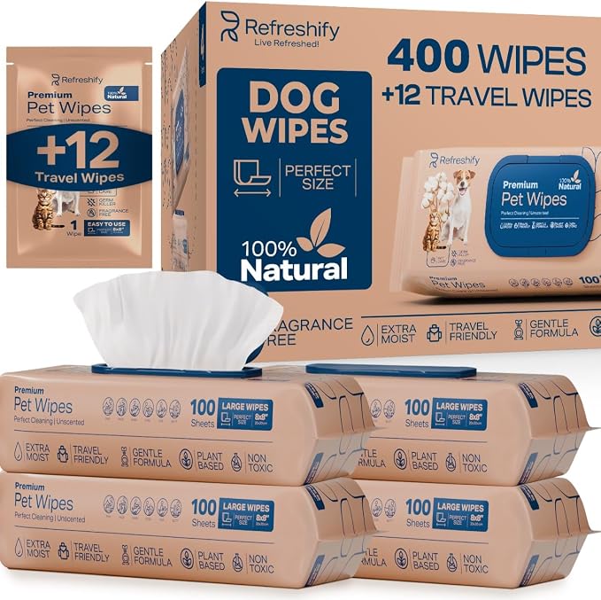 Pet Wipes for Dogs and Cats Plant Based – Unscented Dog Wipes for Paws and Butt by AllSettHealth