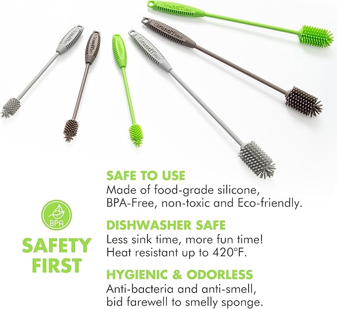GrandTies Silicone Cleaning Brush Set | Extra Long Brush - Image 6