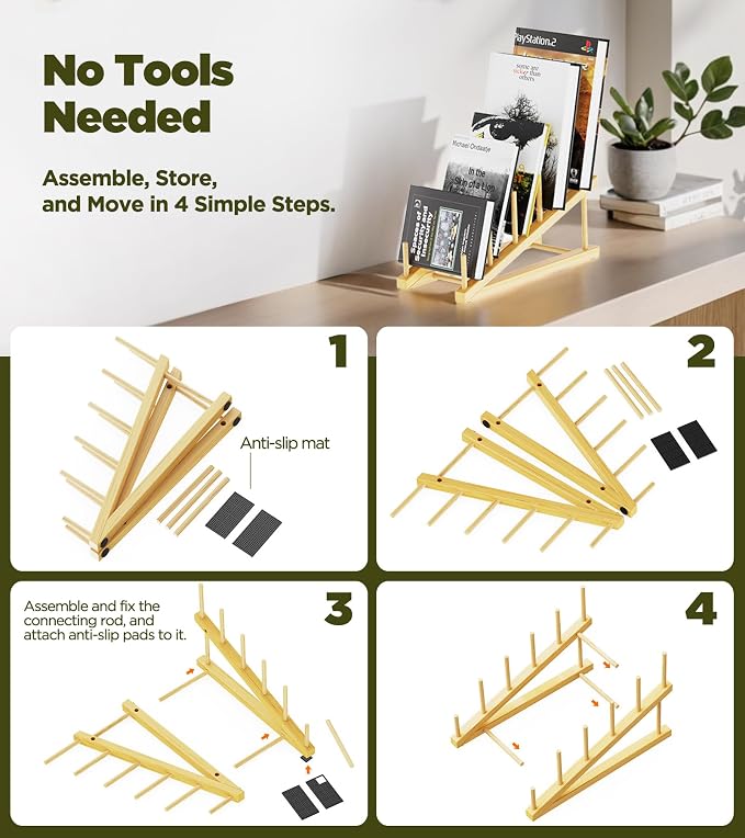 Bamboo Dish Drying Rack, 5 Slots Kitchen Organizer Craft Show Display Stand - Image 5