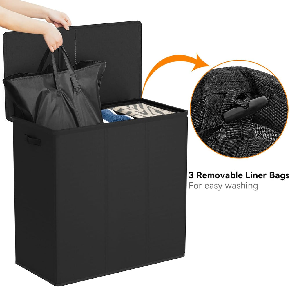 WOWLIVE 180L Laundry Hamper 3 Section, Large Laundry Basket with Lid
