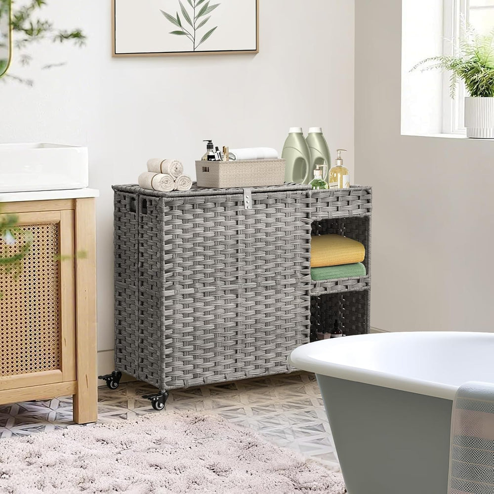 Laundry Hamper with Wheels, 42.3 Gal.(160 L) Laundry Sorter with Shelves, Rat...