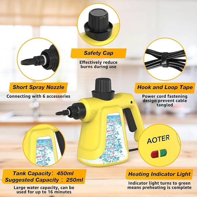 Pressurized Handheld Steam Cleaner, Portable Multi-Surface Cleaner - Image 3