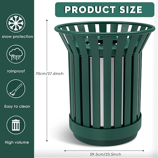 27.6IN Round Large Outdoor Trash Can, Heavy Duty Metal Slatted Garbage Can - Image 2