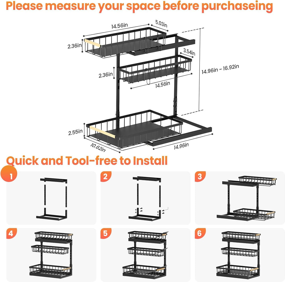 Under Sink Organizer and Storage for Bathroom and Kitchen - 2 Pack 3 Tier