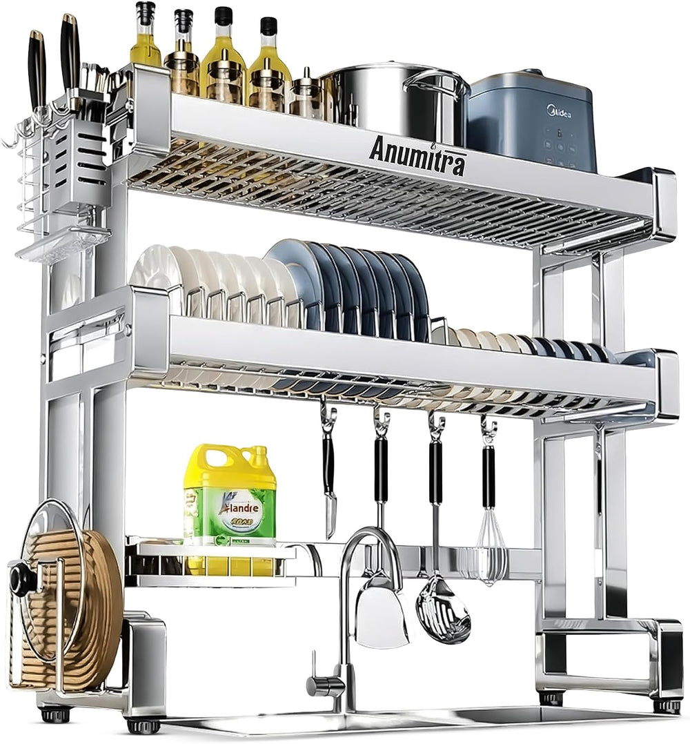 ANUMITRA Over Sink Dish Drying Rack – Stainless Steel 3-Tier 37.5 in Dish Dra...