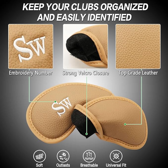 FINGER TEN Premium Synthetic Leather Stylish Iron & Wedge Golf Head Covers - Image 3