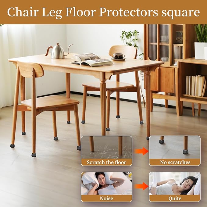 Square Chair Leg Floor Protectors Medium 24Pcs, Silicone Chair Leg Protectors - Image 4