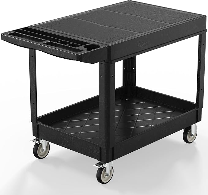 Utility Cart on Wheels, Heavy Duty Large Flat Top Rolling Service Cart by WanmwillToolOrganizer