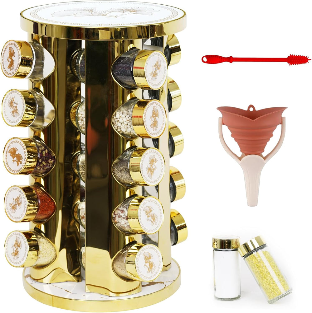 360-Rotating Kitchen countertop Stainless Steel Spice Rack, Apricot Leaf Appe...