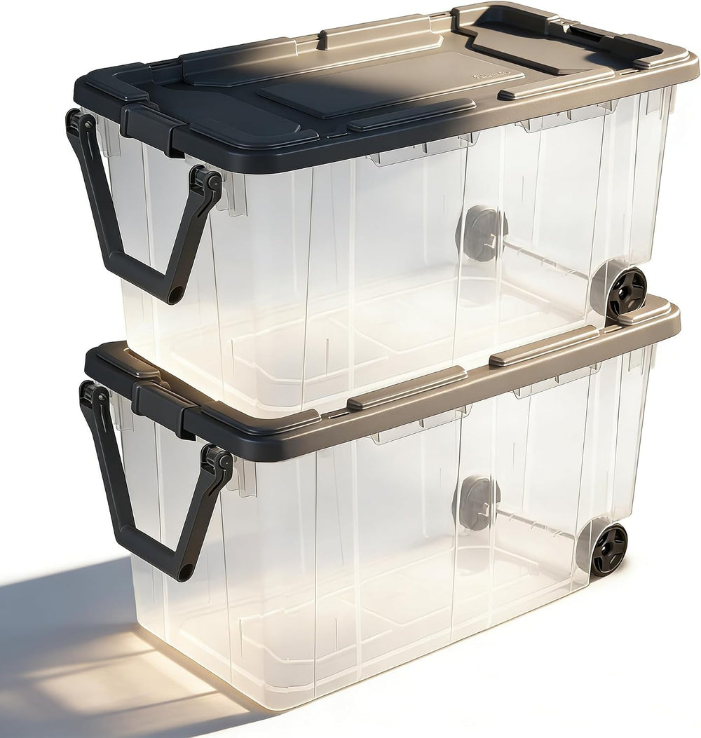 2 Pack 160 Quart Wheeled Storage Bins, Clear/Gray