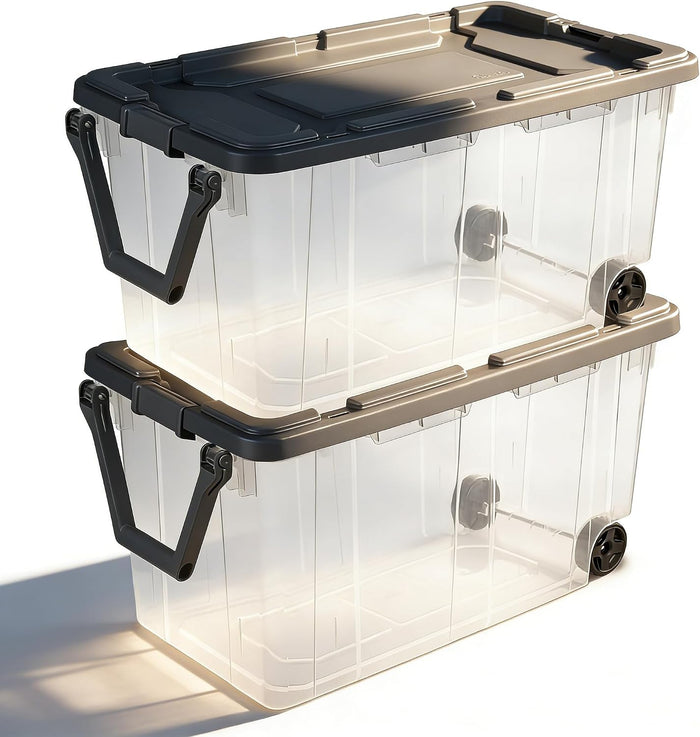2 Pack 160 Quart Wheeled Storage Bins, Clear/Gray
