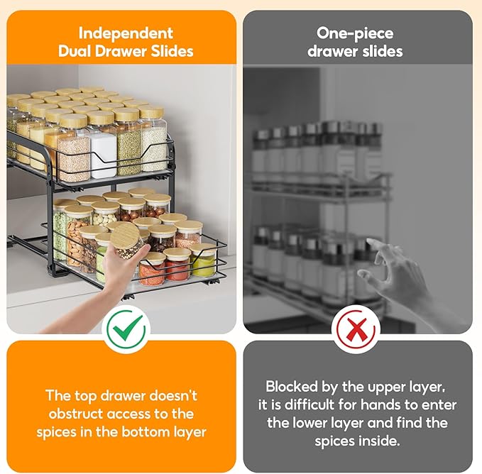 Spice Rack Organizer for Cabinet, 2 Tier Vertical Pull Out Spice Rack – Heavy - Image 8