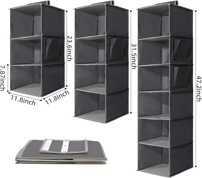 2 Packs Hanging Closet Organizer Stroage, 3-Shelf Hanging Shelves - Image 2