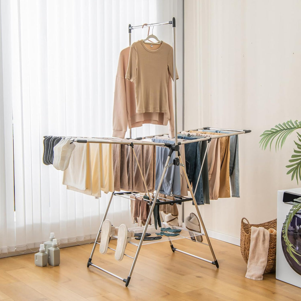 GIANTEX Foldable Clothes Drying Rack with 6-Level Adjustable Height