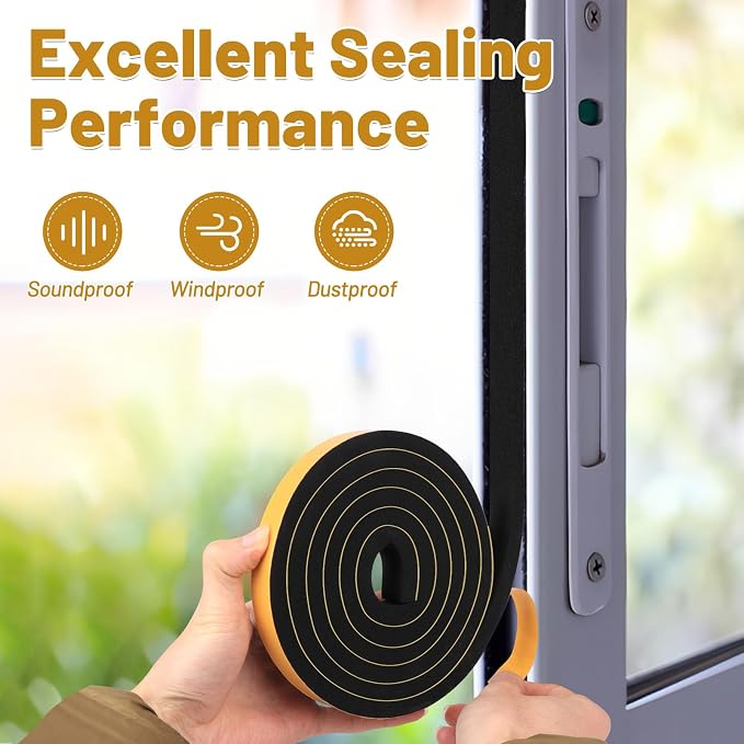 Weather Stripping Soundproof, 1/2 in x 3/8 in Weatherproof Foam Insulation Tapes - Image 2