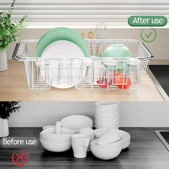 Small Dish Drying Rack in Sink, Extendable Stainless Steel Dish Drainers - Image 7