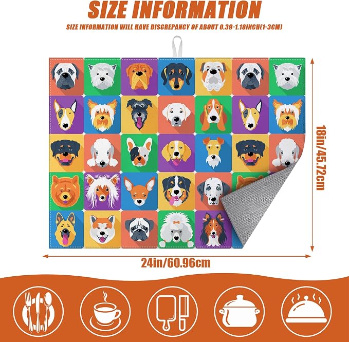 Cute Dogs Dish Drying Mat for Kitchen Counter Microfiber Absorbent Dish Kitchen - Image 2