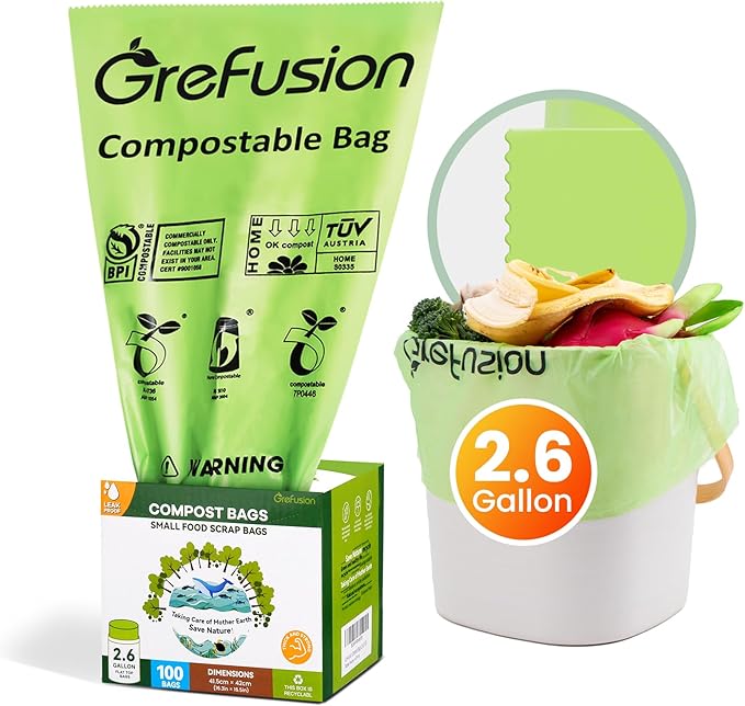 GreFusion 2.6 Gallon Compostable Trash Bags, Extra Thick 0.71 Mil, Certified by by GreFusion