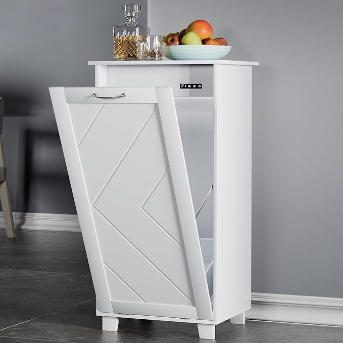 VECELO Tilt Out Kitchen Trash Bin Cabinet, Dog Proof Garbage Can by VECELO