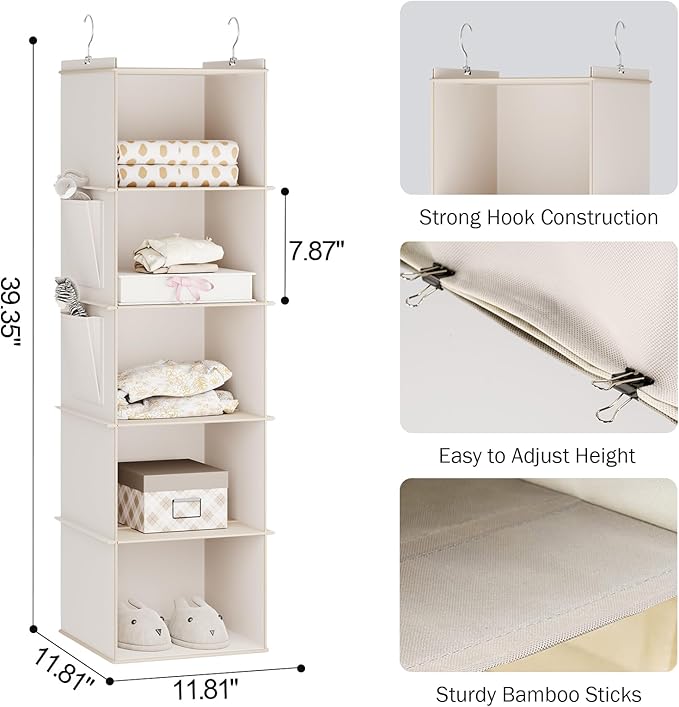 YOUDENOVA Hanging Closet Organizer, 5-Shelf Closet Hanging Storage Shelves - Image 3