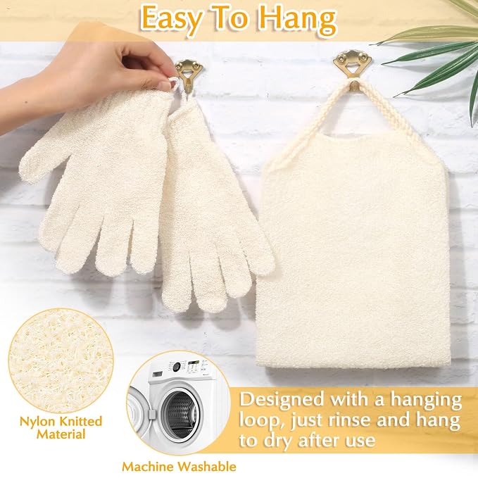 Anezus Exfoliating Back Scrubber Bath Gloves Set, Exfoliating Shower Towel - Image 5
