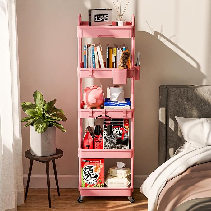 5 Tier Rolling Cart Organizer, Bathroom Cart Organizers - Image 2