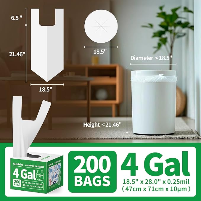 Small Trash Bags with Handles 4 Gallon 200 Count White - Image 6