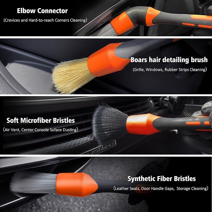 YeewayVeh 7PCS Car Interior Detailing Kit, Horse Hair Car Leather Brush - Image 4