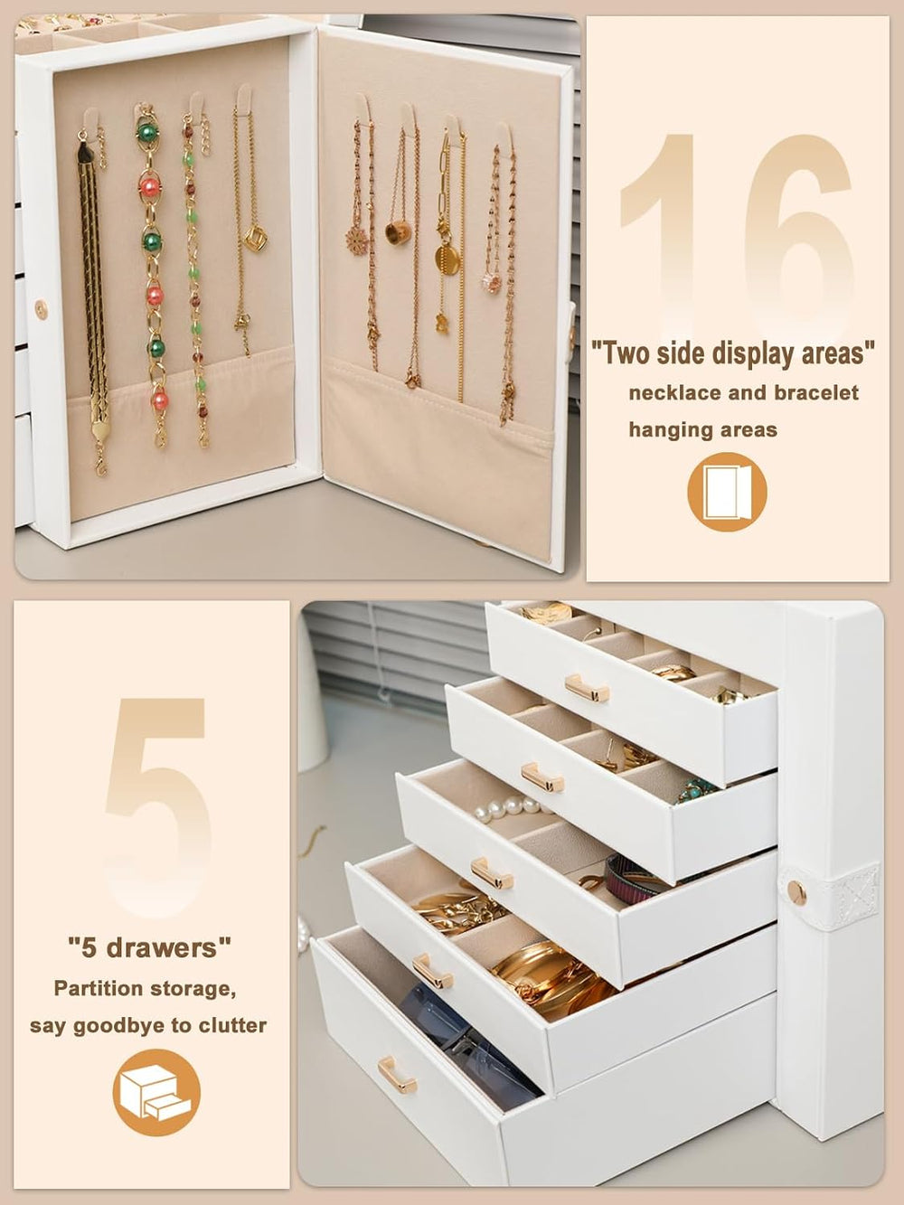 BOOVO Large Jewelry Box for Women 6 Layer
