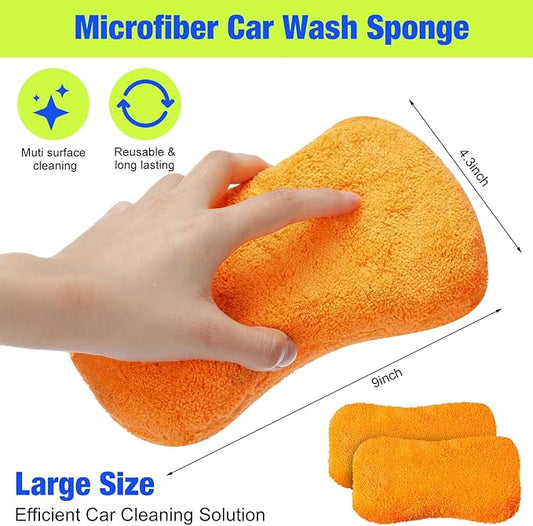 12 Pack Microfiber Car Wash Sponge 9" x 4.3" Large Sponges Two-Sided - Image 2