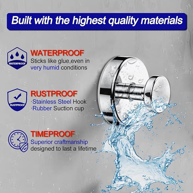 Suction Cup Hooks for Shower, Removable Towel Hooks for Bathroom Window Glass - Image 2