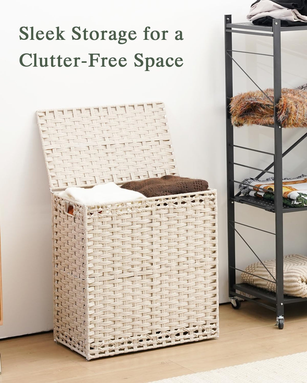 SETVSON Laundry Hamper with Lid PE Rattan Laundry Basket, Light Khaki