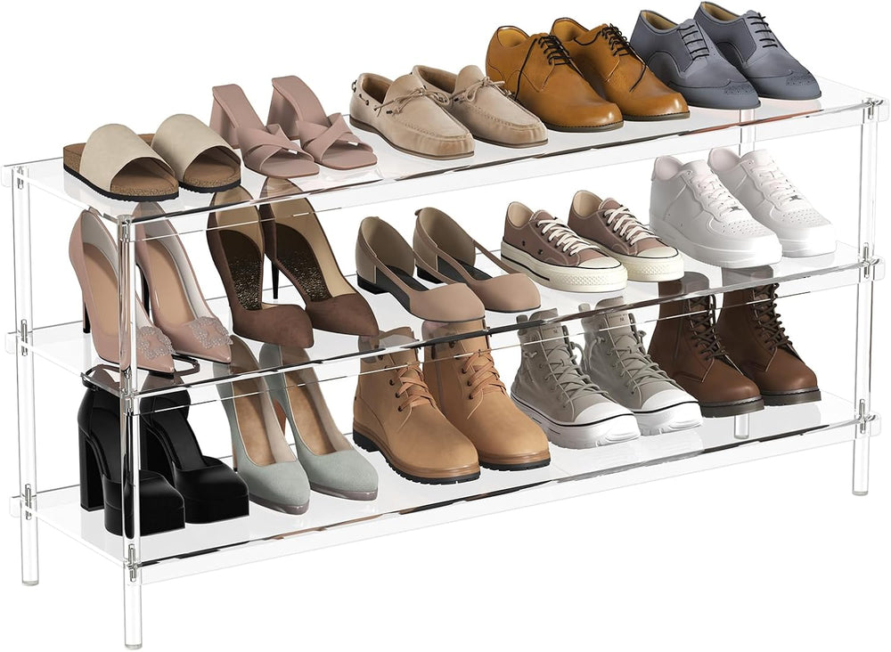 Aquiver Acrylic 3-Tier Long Shoe Rack - Clear Wide Shoe Rack for Closet - Ent...