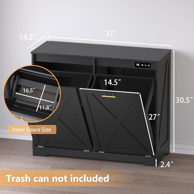 Tilt Out Trash Can Cabinet for 2 Bins, Hidden Recycle Garbage Bin Enclosure - Image 2