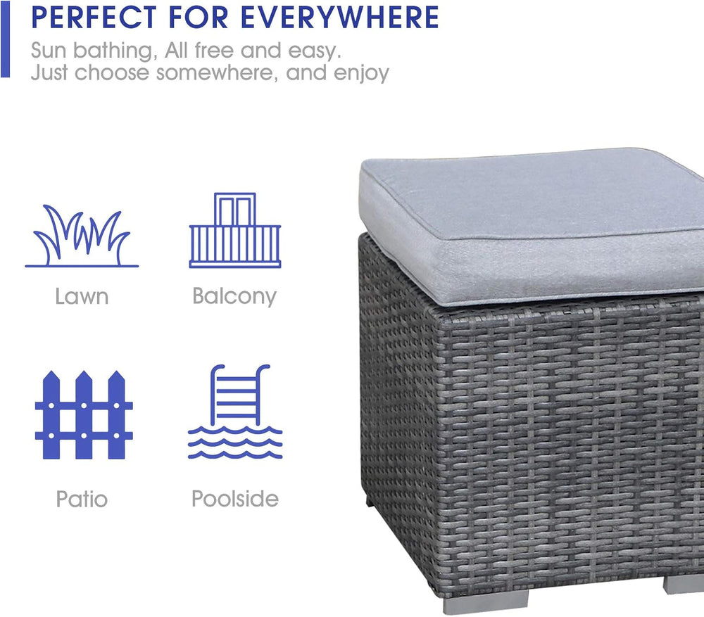Patiorama 2 Pieces Assembled Outdoor Patio Ottoman, Grey Wicker, Light Grey